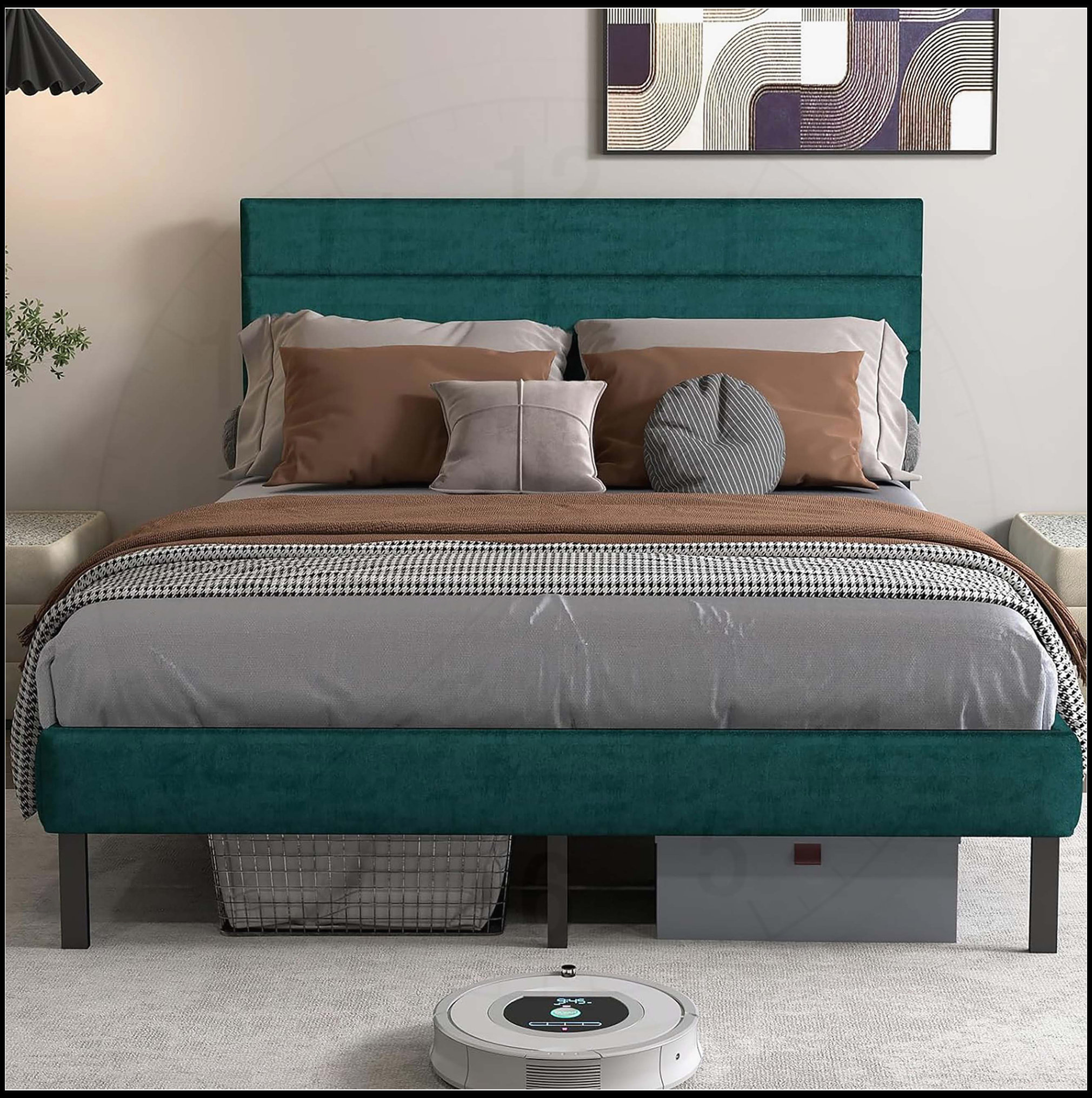 Ebern Designs Queen Size Upholstered Platform Bed Frame with Headboard ...