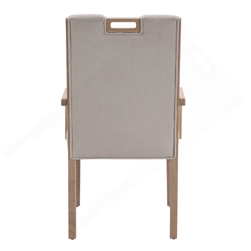 Ensemble de 2 chaises de salle à manger rembourrées avec accoudoirs, tissu beige et structure en bois d'hévéa naturel
