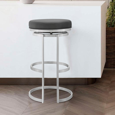 Tabouret de bar pivotant de 30 pouces avec similicuir gris, acier inoxydable brossé et aucun assemblage requis