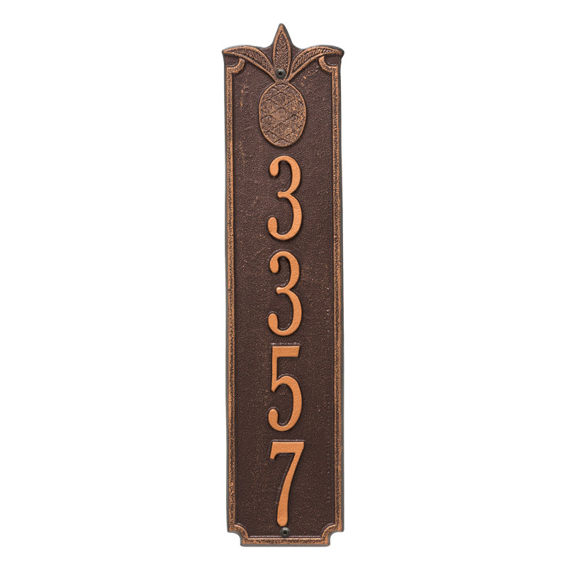 Pineapple Personalized Vertical 4-Line Wall Address Plaque, Antique Copper