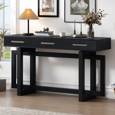 Table de vestibule Ustyle 3 - Long pour couloir, vestibule minimaliste moderne, stable et fonctionnel, console noire avec 3 tiroirs d'entrée, salon plus stable, assemblage facile,