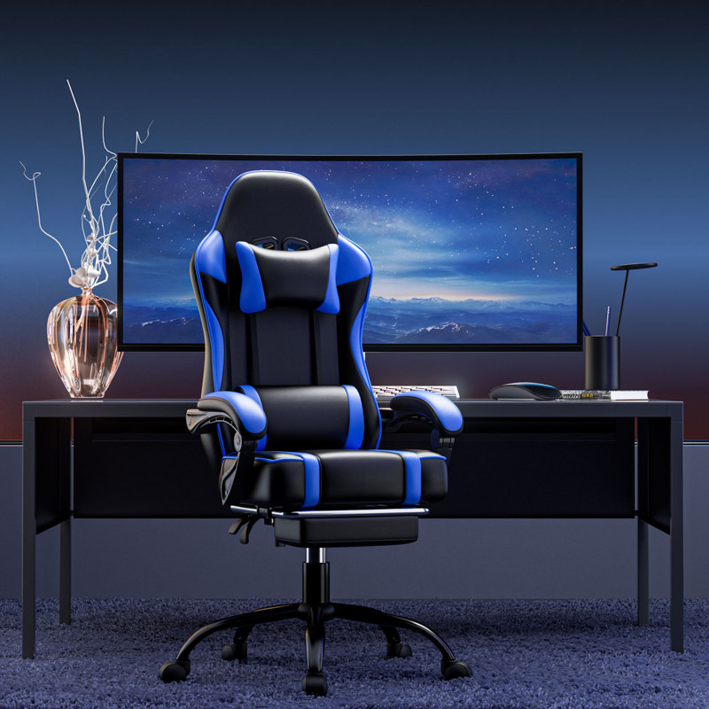 Wrought Studio™ Adjustable Reclining Leather Swiveling PC & Racing Game Chair, Blue