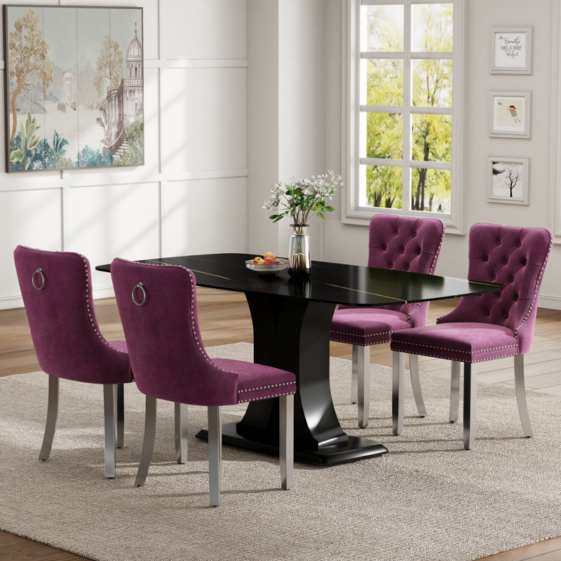 Ensemble de salle à manger Duvall Mid-Century, Purple, 5 Pieces: Table, 4 Chairs