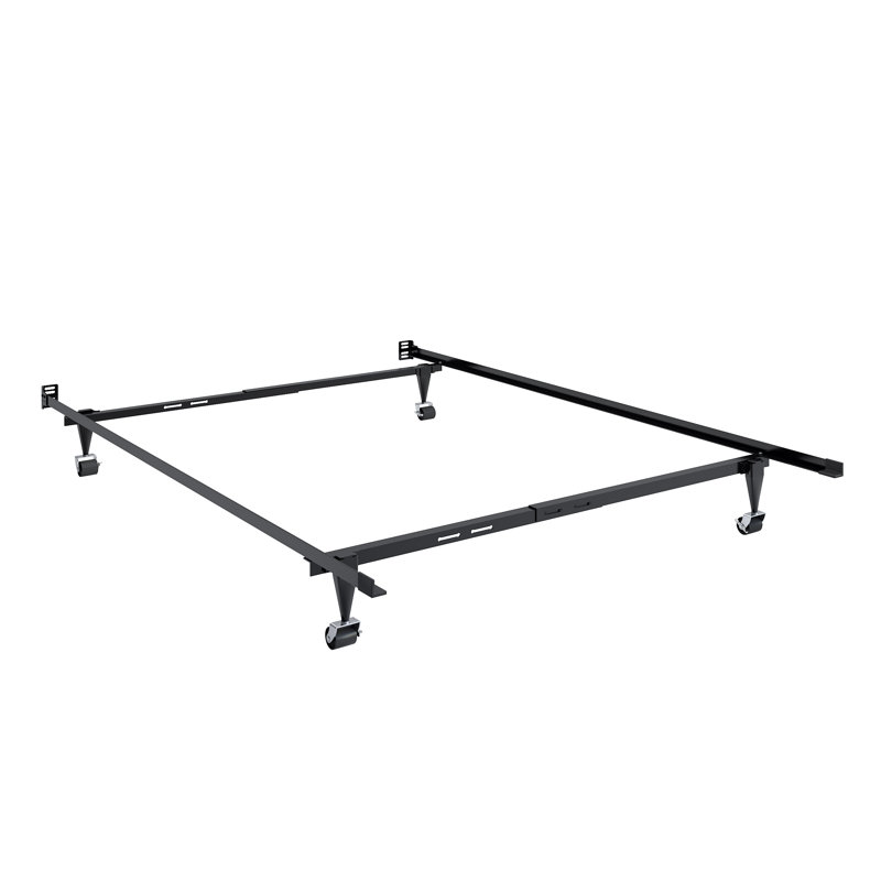 Adjustable Black Metal Twin to Full Bed Frame with Wheels