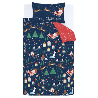 Santa's Christmas Wonderland Glow In The Dark Duvet Cover Set with Pillowcases