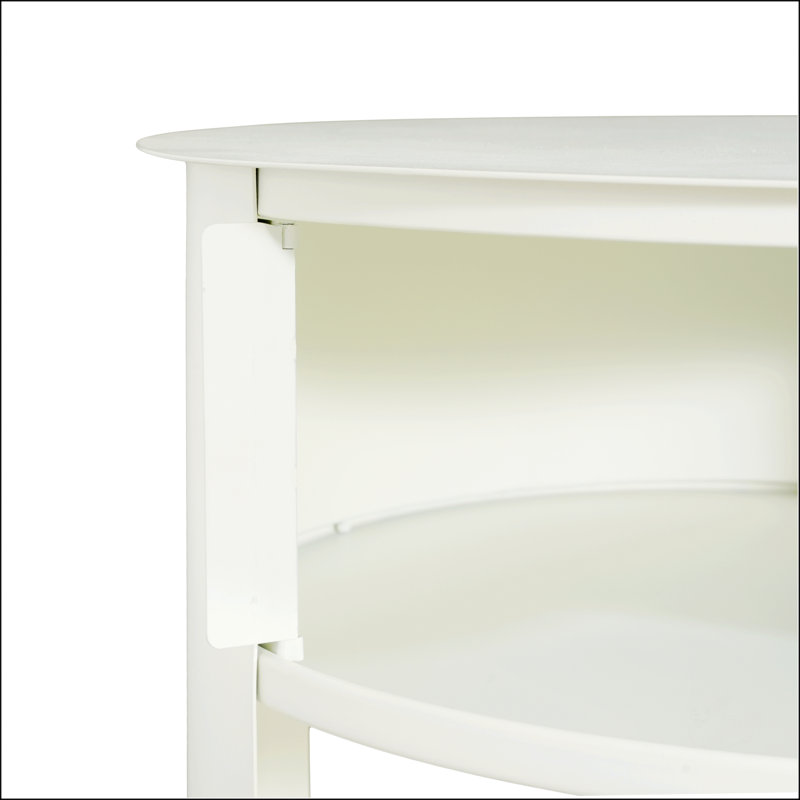 Table d'appoint ronde d'intérieur en métal à 3 niveaux avec armoire à porte coulissante, Blanc mat