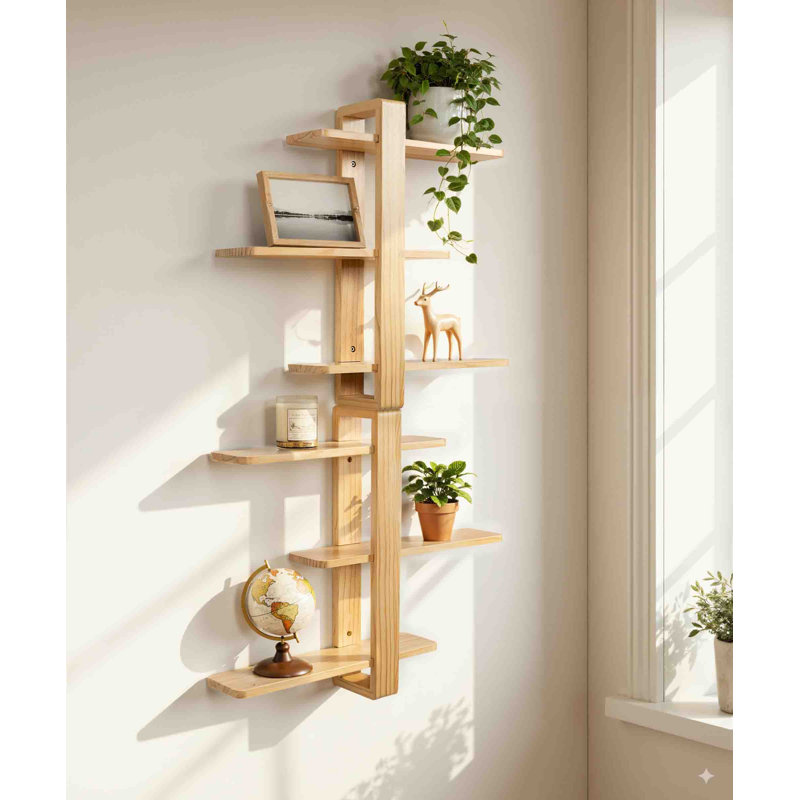 3 Piece Solid Wood Floating Shelf, Natural