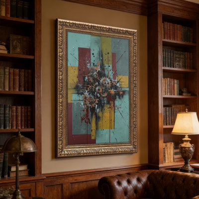 Art mural en toile noyer doré encadré pour le salon, la chambre à coucher, le bureau ou le vestibule - décoration murale décorative avec mécanisme abstrait