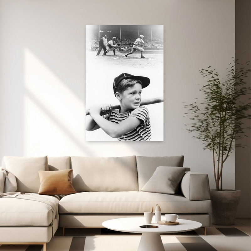 «1930 At Montage of Boy At Bat Daydreaming About A Professional Baseball Game In Progress», art mural rétro au printemps