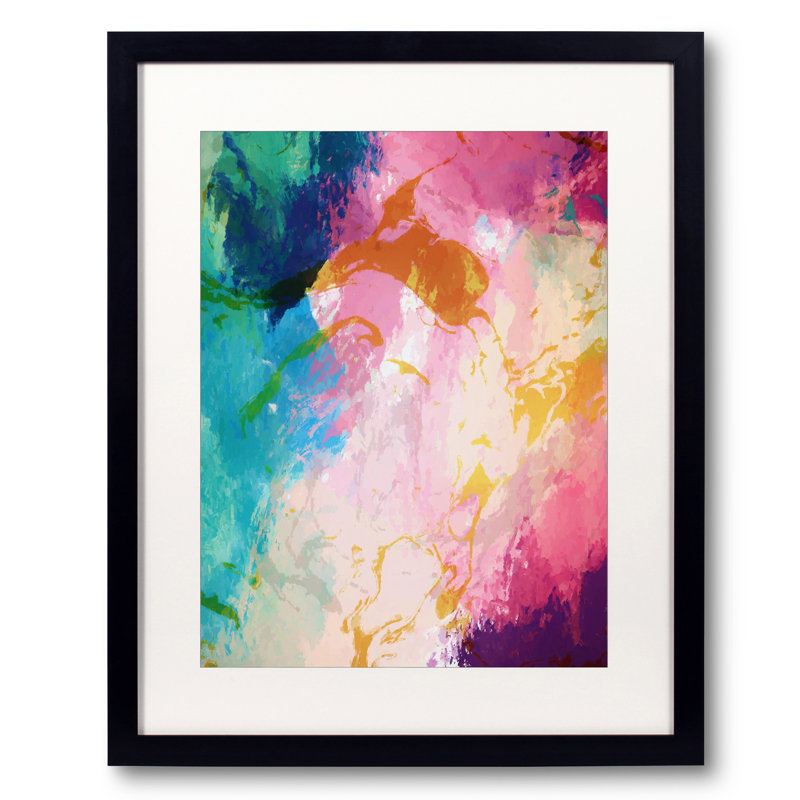 Composition abstraite 1037 par Angel Estevez - Peinture, H 31,2 po x l 25,2 po, Papier avec cadre noir