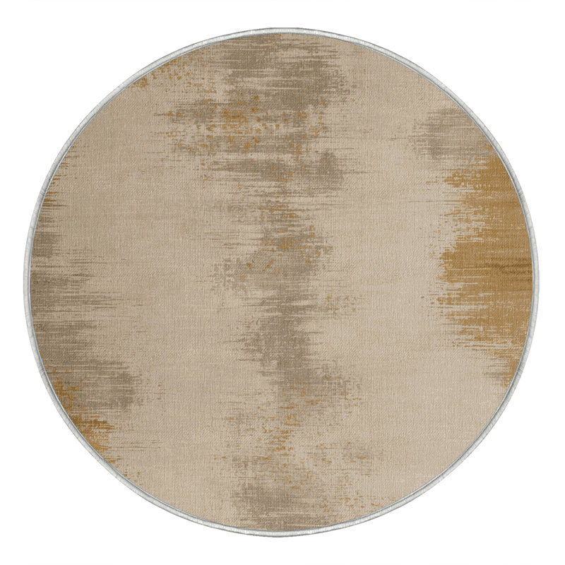 Tapis beige lavable à la machine, Rond 4 pi