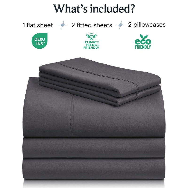 Luxclub 5 PC Dark Gray Split King Silky Soft Cooling Extra Deep Pocket Performance Sheet Set, Dark Gray