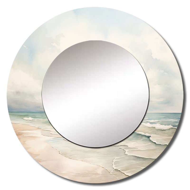 Soft Color Beach Horizon IV - Coastal Wall Mirror, Coastal Round Decorative Mirror, Printed Metal Art, 23" x 23"