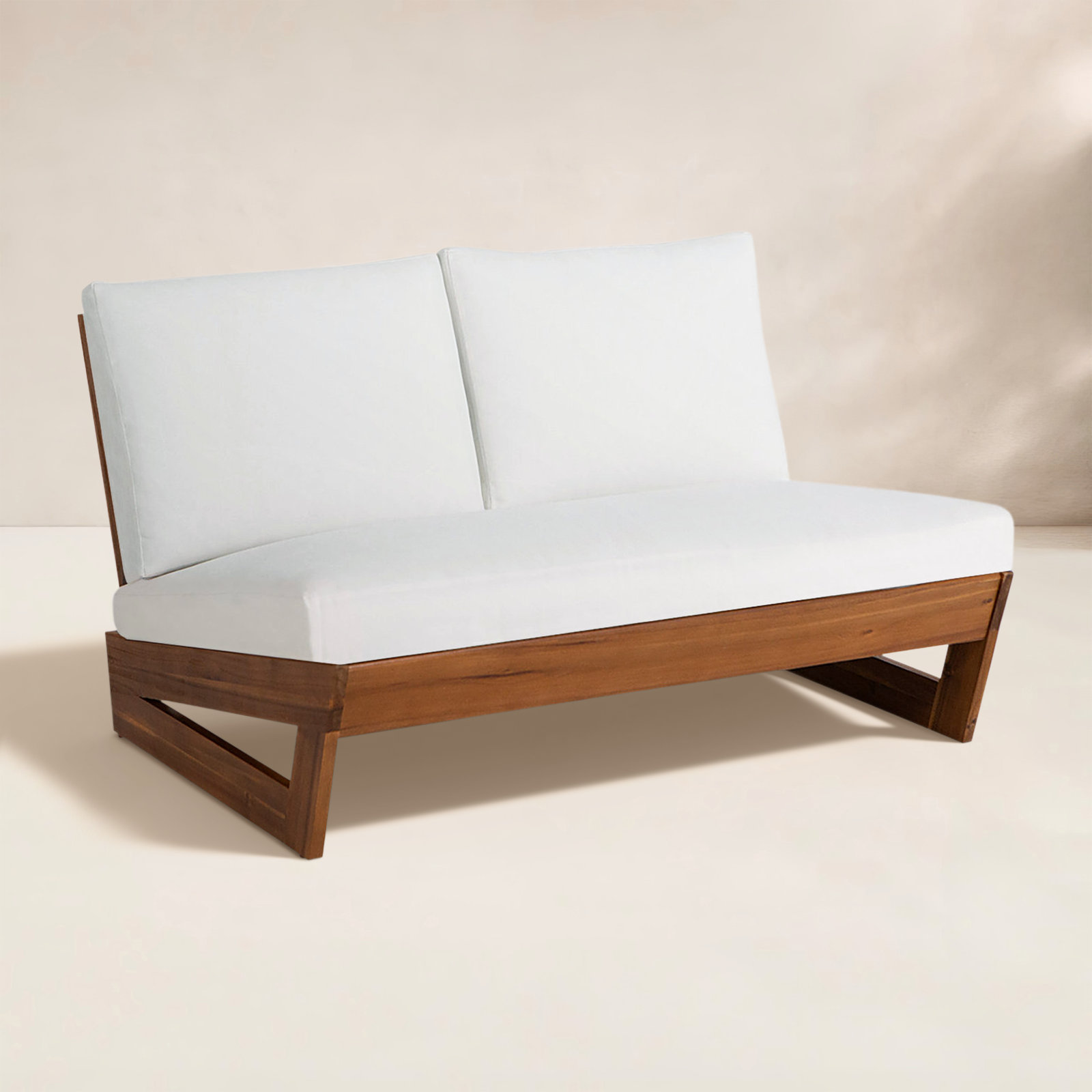 Louise 43" Wide Loveseat with Cushions, Teak Frame/White Cushion