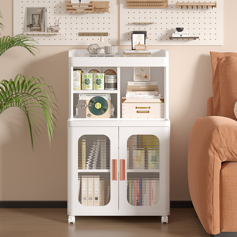 Armoire de rangement pliable avec tablettes, portes doubles transparentes et roulettes Abdullah