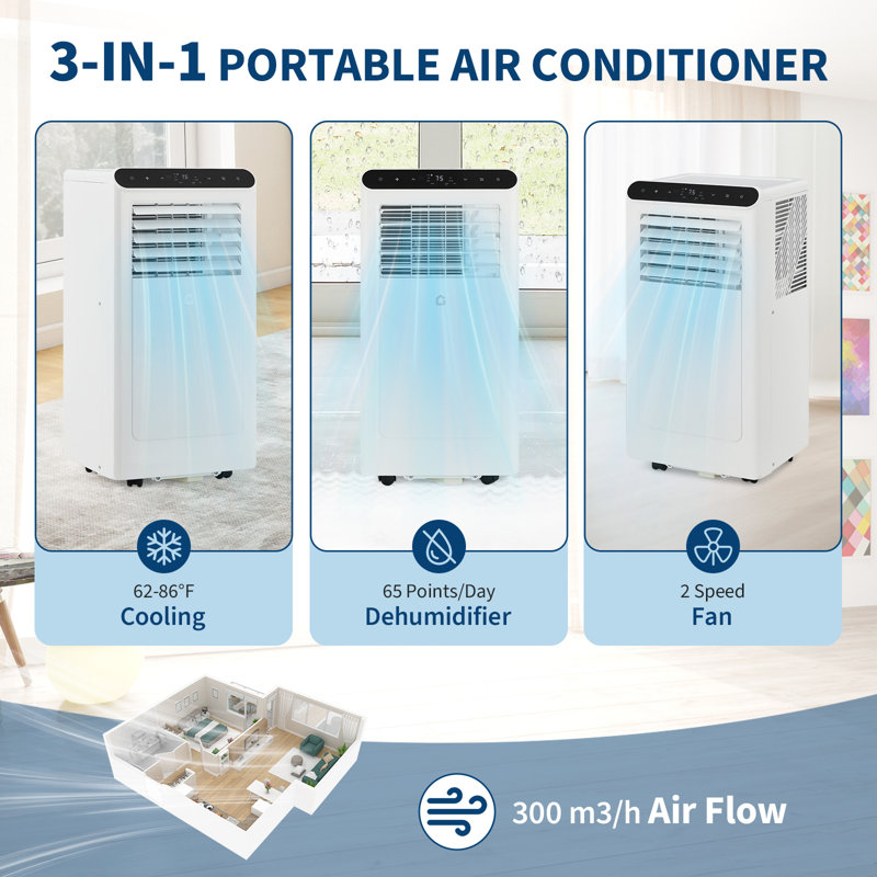 Climatiseur portatif 10000 BTU 3-en-1 Climatiseur / Déshumidificateur / Ventilateur 350 pi. Ca avec télécommande