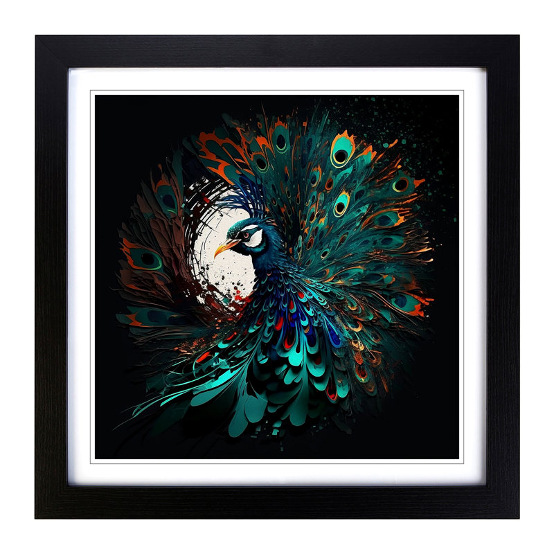 Peacock Abstract Expressionism - Framed Print, Black
