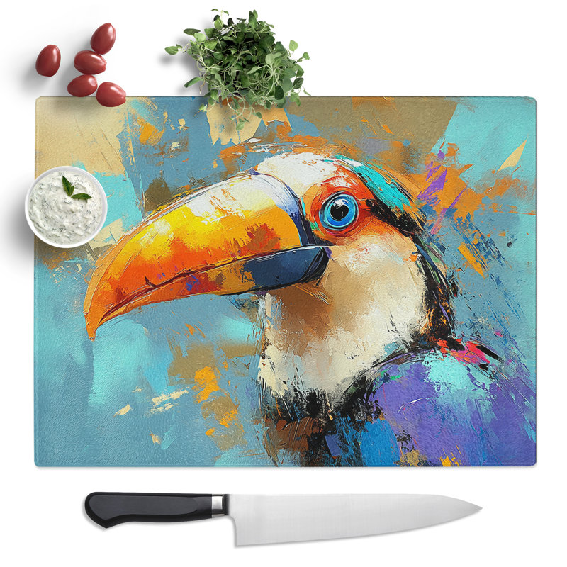 Toucan Bird Illustrated  Glass Chopping Board