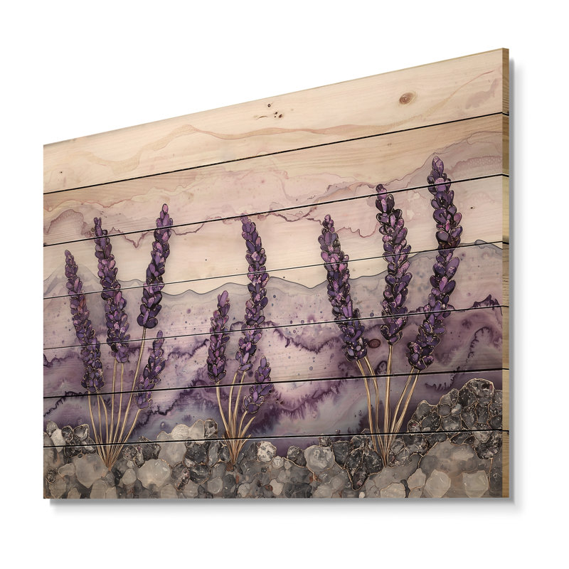 Velours lavande Meadows sur agate III - Art mural traditionnel sur bois de pin naturel, H 24 po x l 32 po x P 0,78 po