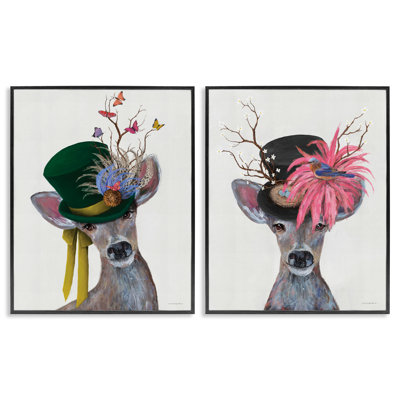 «Dapper Deer Floral Top Hat», ensemble de 2 giclées encadrées par Kamdon Kreations