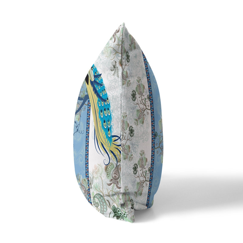 Housse et insert de coussin intérieur / extérieur carré Enchanted Peacock Polyester, 16 po x 16 po, Blanc
