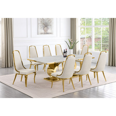 Bankston Marble Top Pedestal Dining Set