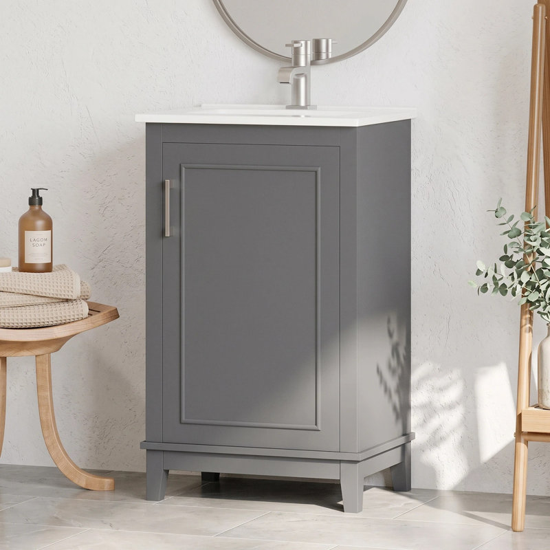 Meuble-lavabo simple 20 po avec plateau Makayla, Gris