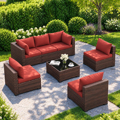 7-Piece Outdoor Wicker Patio Conversation Furniture Set With Cushions