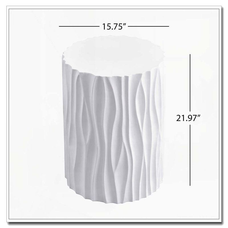 Modern White Outdoor Side Table with Wavy Fluted Design
