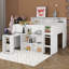 Lit mezzanine double avec plusieurs tablettes de rangement, bureau et structure de lit mezzanine en bois massif pour enfants, adolescents et adultes-249216327
