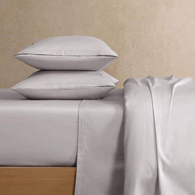 Lacoste Cotton Percale Sheet Set, Cooling & Breathable Bedding, Deep Pocket Fitted Sheet, Sleet, King, Sleet