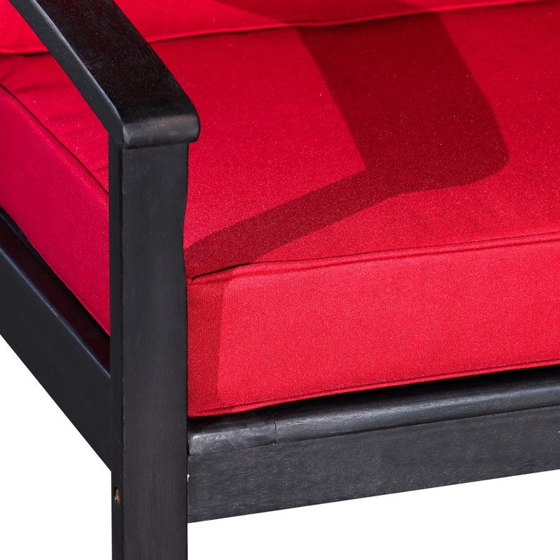 Élégant fauteuil à assise profonde avec coussins bourgogne, chaise en eucalyptus, coussins de patio, Rouge, Noir