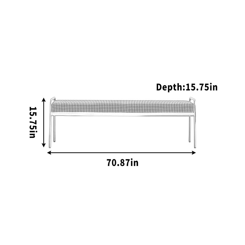 Banc de vestiaire en acier inoxydable robuste, H 15,75 po x l 70,87 po x P 15,75 po