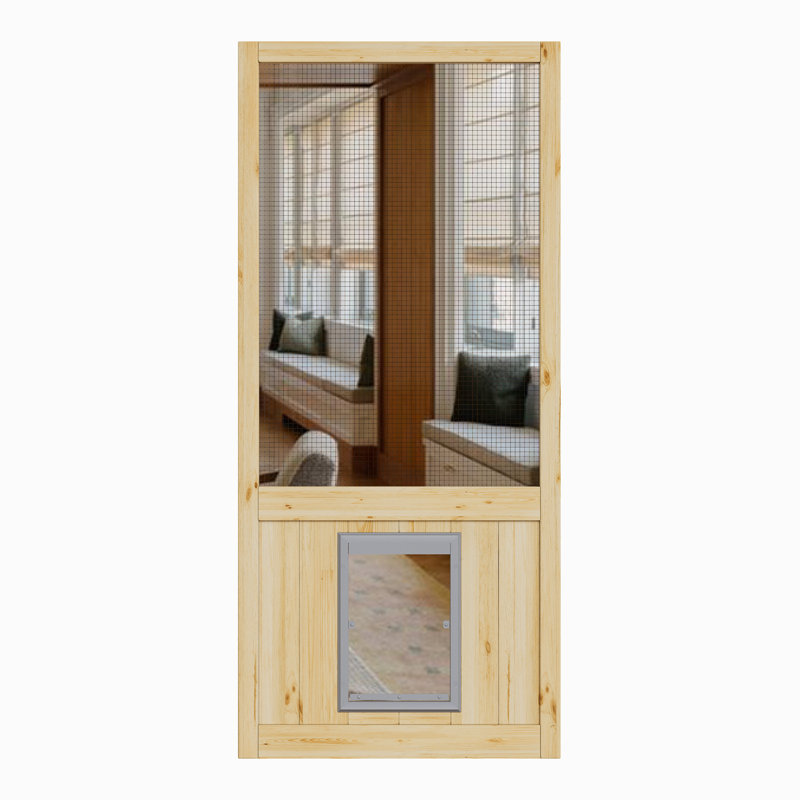 Dalle de porte moustiquaire en pin non finie universelle 32 po x 80 po avec porte pour animaux, L 32 po x H 80 po