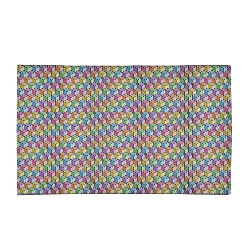 Tapis à cubes aqua marine/mauve/jaune, Rectangle 2 pi x 3 pi