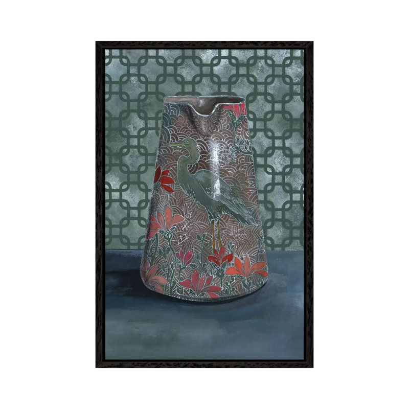 Heron Vase by Miri Eshet - Painting on Canvas, 101.6 cm H x 66.04 cm W, Black Framed