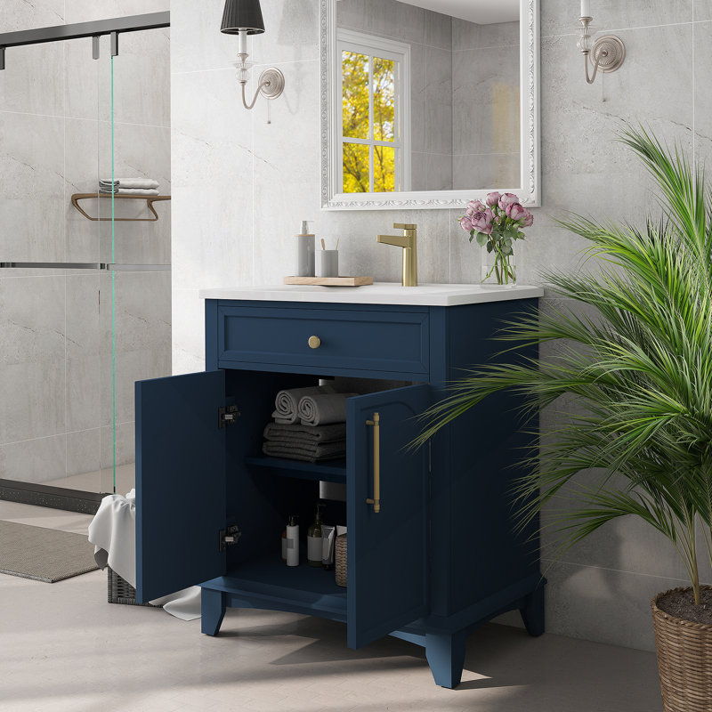 Meuble-lavabo autoportant avec tiroirs de rangement et cadre en bois