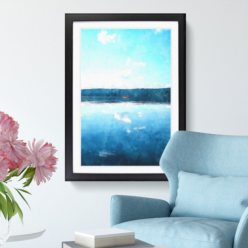 Red Kayak On A Lake In Sweden - Single Picture Frame Print on MDF, 87cm H x 62cm W x 2cm D, Black Framed
