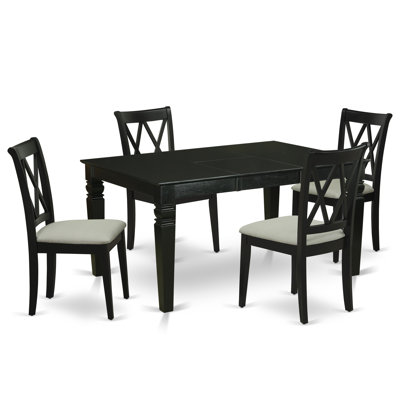 5 Piece Dining Room Table Set Includes a Rectangle Kitchen Table with Butterfly Leaf and 4 Linen Fabric Dining Chairs, Black