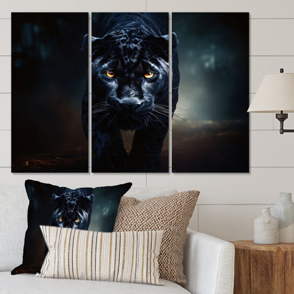 DesignArt Black Majestic Panther Hunting Wildlife On Canvas 3 Pieces ...