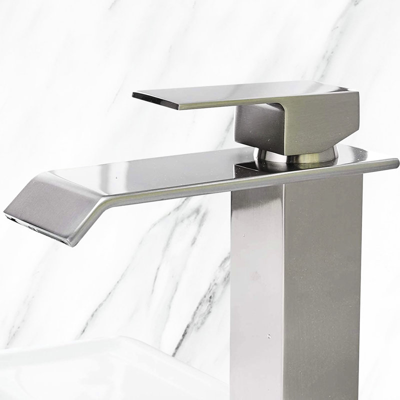 Lavabo pour salle de bain Waterfall, et approuvé, nickel brossé, acier inoxydable, robinets à poignée simple, rouille, vérifié