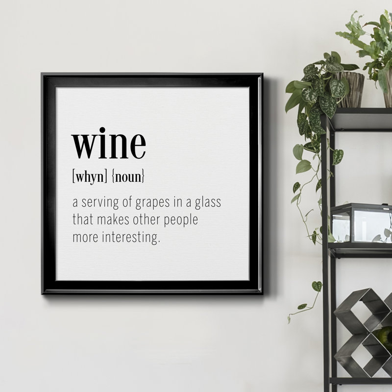 "Wine", art textuel sur toile, H 34,5 po x l 34,5 po x P 1,5 po, Toile avec cadre noir