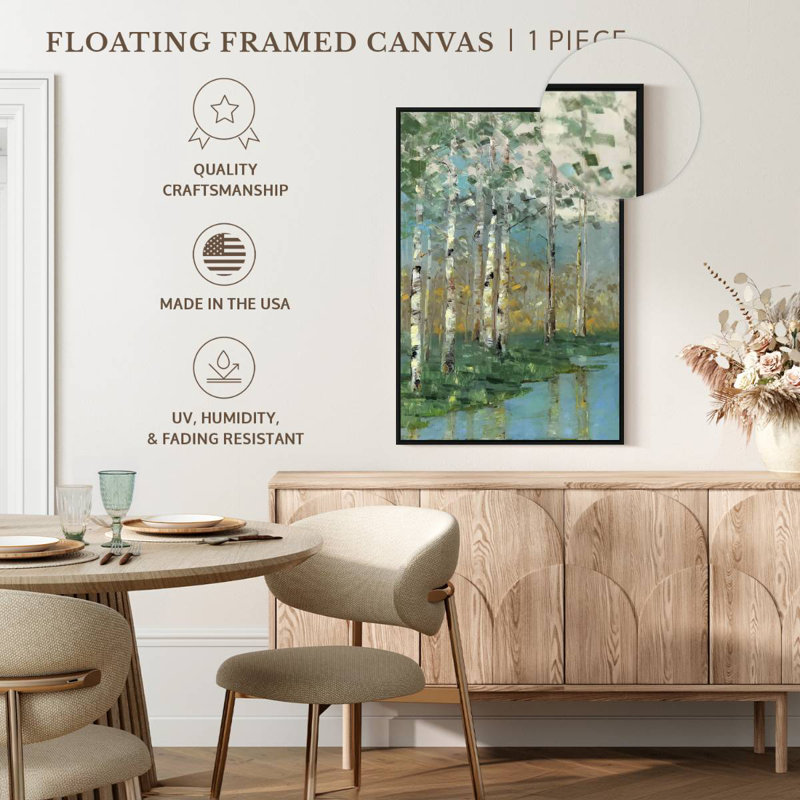 Birch Reflections I, Cadre flottant noir, 21 po x 31 po