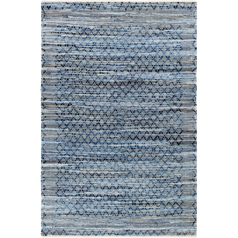 Caila géométrique tissé à plat à la main et recyclé P.E.T. Tapis bleu / gris, Rectangle 6 pi x 9 pi