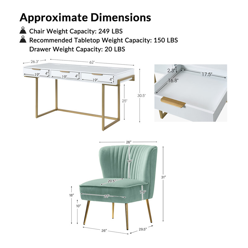 Euclid Modern 2-Piece Desk Office Chair Set, Sage