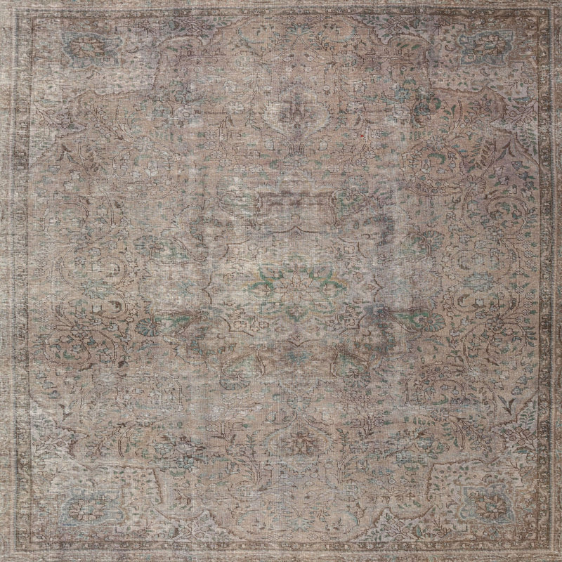 Tapis rouge/beige/noir traditionnel Germanos, Carré 5 pi