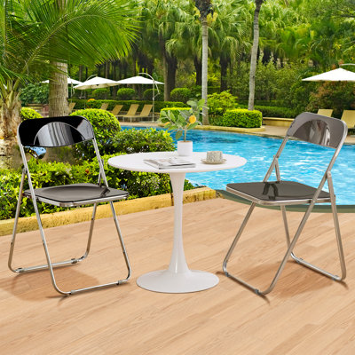 HDHNBA Set Of 4 Foldable Clear Acrylic Dining Chairs With Chrome Metal Frame And Non Slip Floor Pads