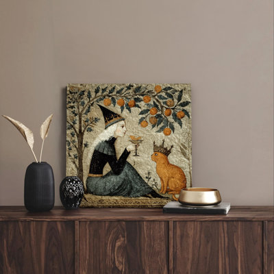 Vintage Witch and Royal Cat Wrapped Canvas Wall Art