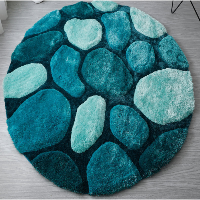 Tapis bleu sarcelle / turquoise / menthe Thionville, Rond 7 pi