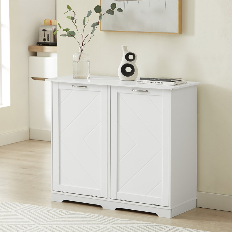 White MDF Wood Dual-Bin Tilt-Out Kitchen Trash Cabinet